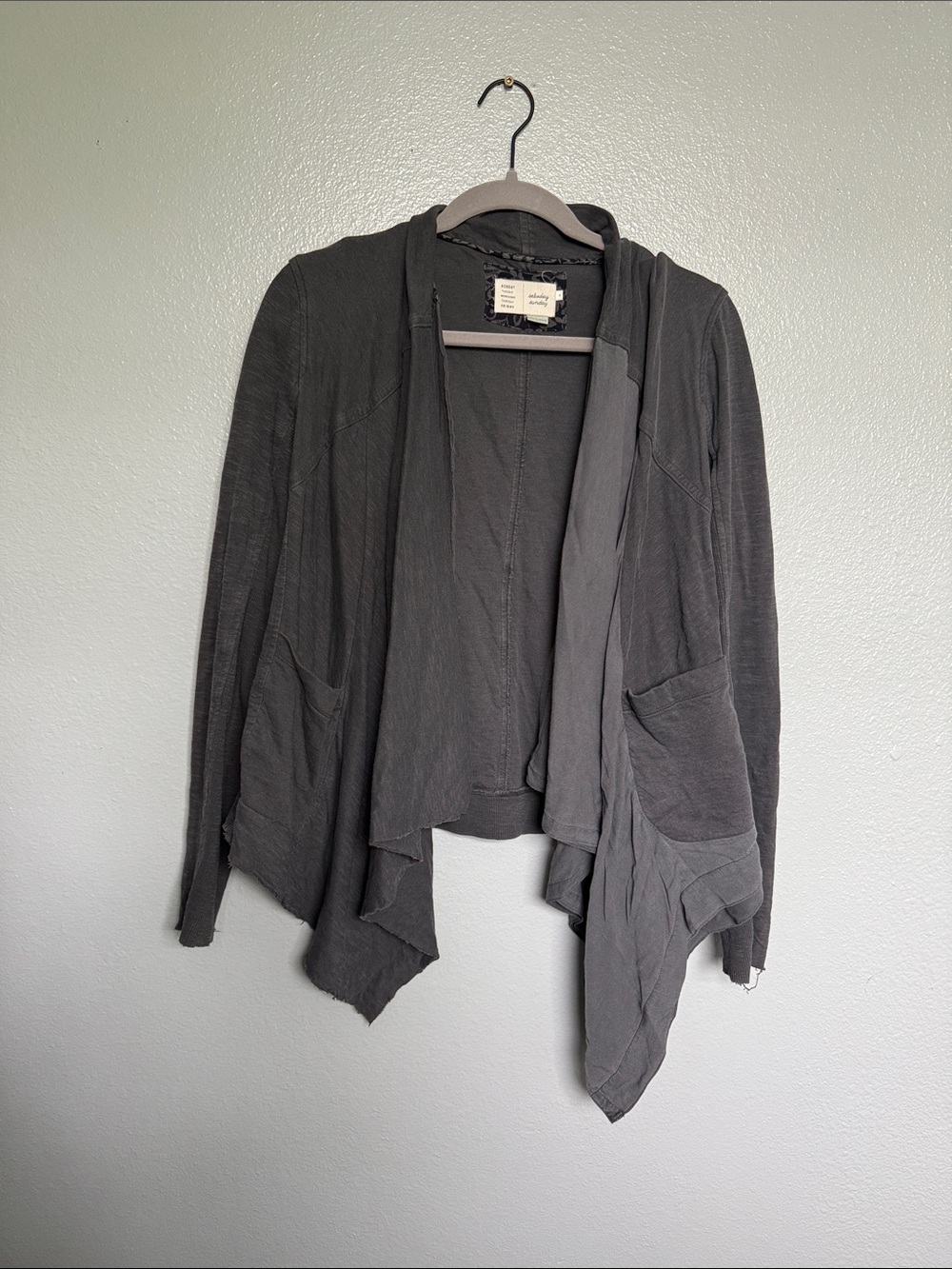 SATURDAY SUNDAY Medium Charcoal Gray Draped Open-Front Cardigan